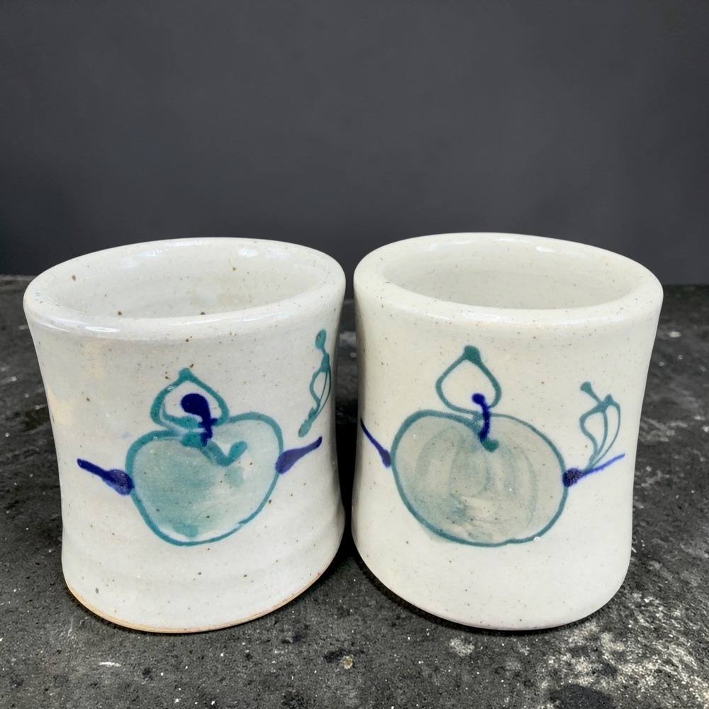Great Bay Pottery Rye NH Hand Thrown‎ Stoneware Apple Cups Set of 2 Stoneware